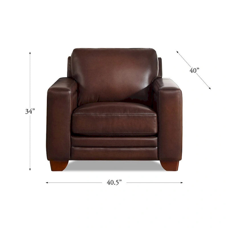 Fauteuil van volnerfleer met veren, traagschuim en veren