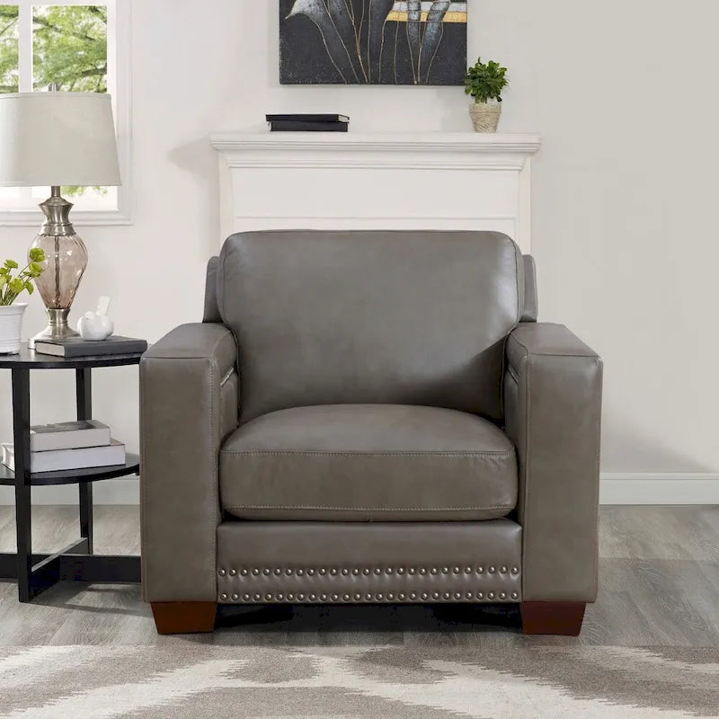 Fauteuil van volnerfleer met veren, traagschuim en veren