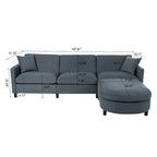 Divano sezionale in tessuto beige/grigio scuro con pouf, 3 posti