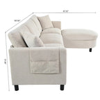 Divano sezionale in tessuto beige/grigio scuro con pouf, 3 posti