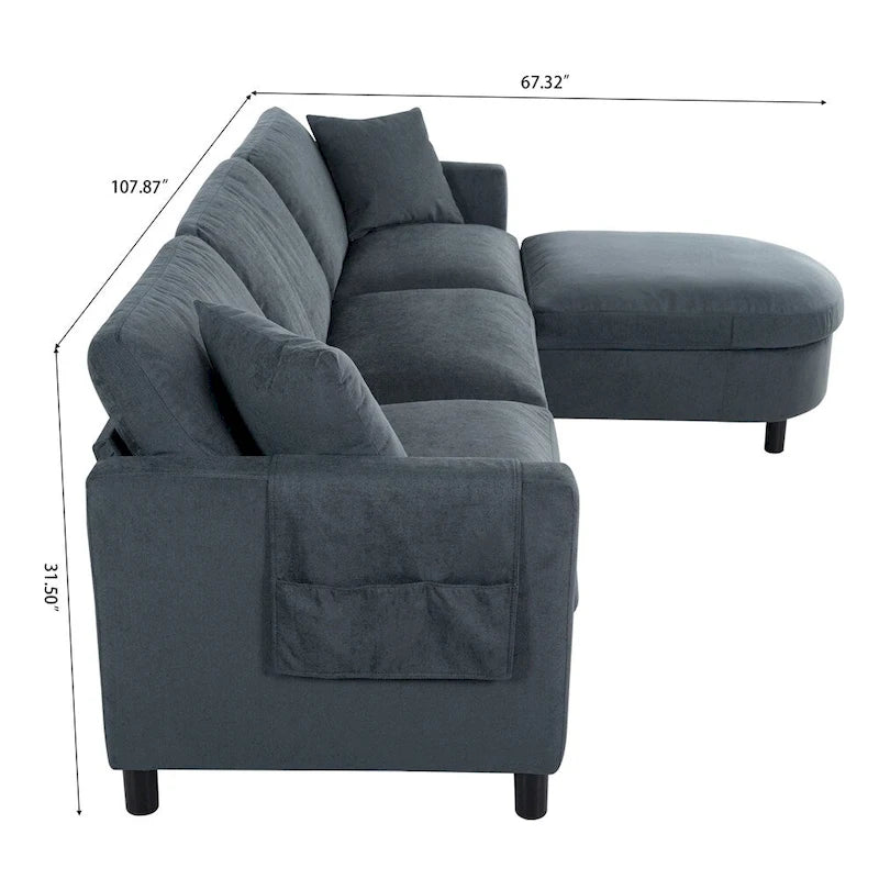 Divano sezionale in tessuto beige/grigio scuro con pouf, 3 posti