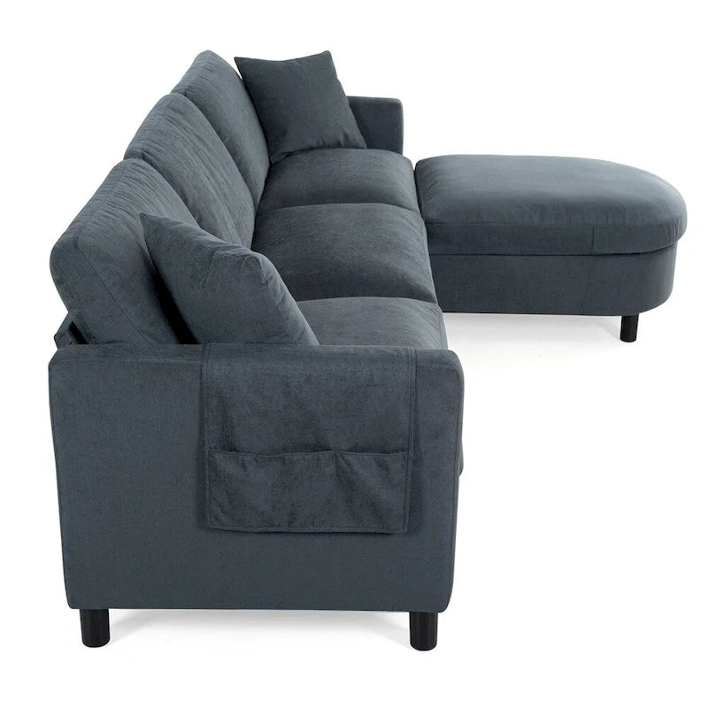 Divano sezionale in tessuto beige/grigio scuro con pouf, 3 posti