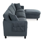 Divano sezionale in tessuto beige/grigio scuro con pouf, 3 posti
