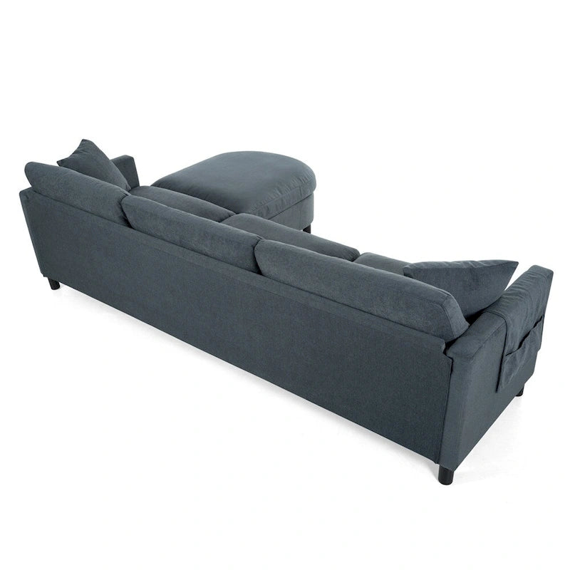 Divano sezionale in tessuto beige/grigio scuro con pouf, 3 posti