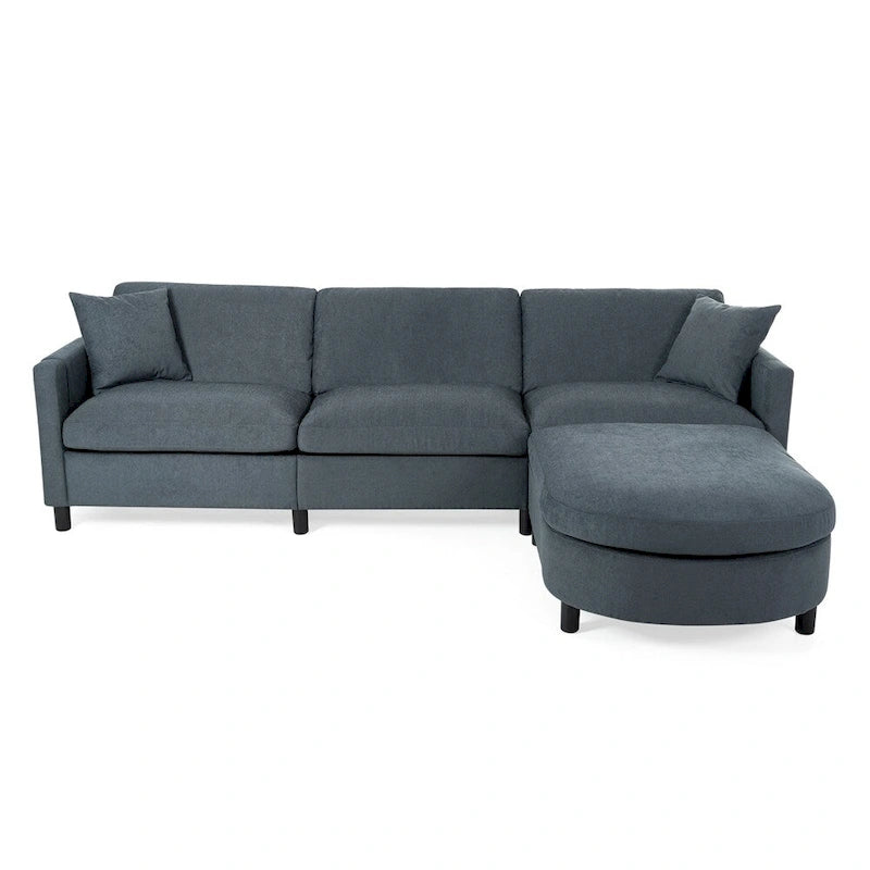 Divano sezionale in tessuto beige/grigio scuro con pouf, 3 posti