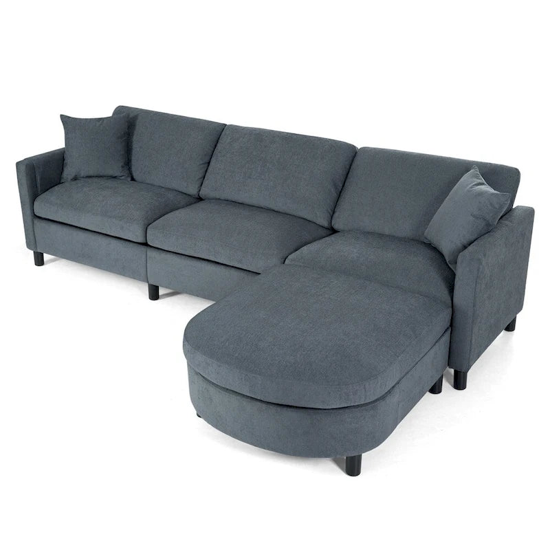 Divano sezionale in tessuto beige/grigio scuro con pouf, 3 posti