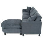 Divano sezionale in tessuto beige/grigio scuro con pouf, 3 posti