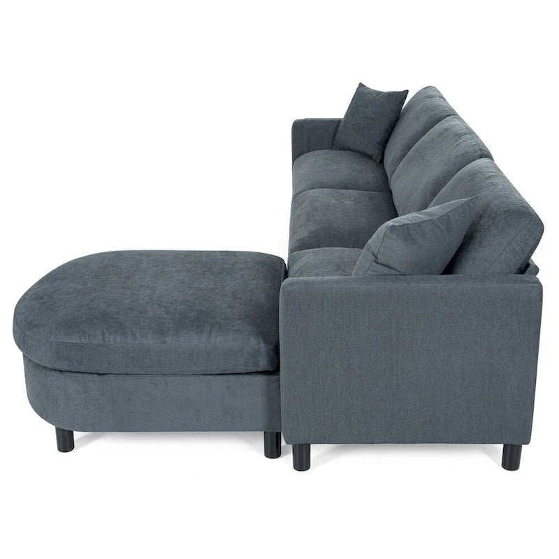 Divano sezionale in tessuto beige/grigio scuro con pouf, 3 posti