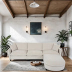 Divano sezionale in tessuto beige/grigio scuro con pouf, 3 posti