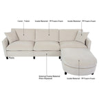 Divano sezionale in tessuto beige/grigio scuro con pouf, 3 posti