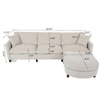 Divano sezionale in tessuto beige/grigio scuro con pouf, 3 posti