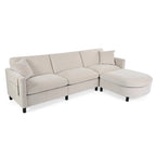 Divano sezionale in tessuto beige/grigio scuro con pouf, 3 posti