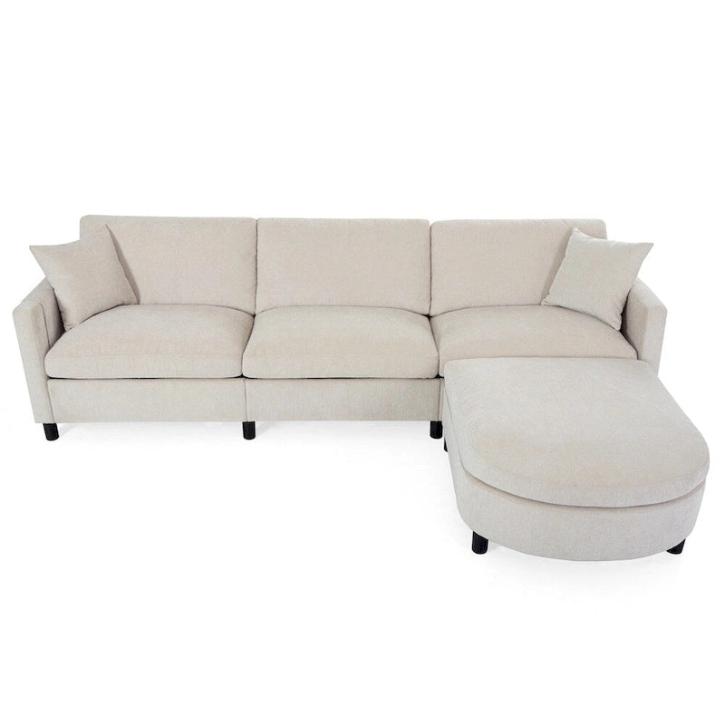 Divano sezionale in tessuto beige/grigio scuro con pouf, 3 posti