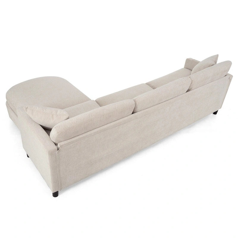 Divano sezionale in tessuto beige/grigio scuro con pouf, 3 posti