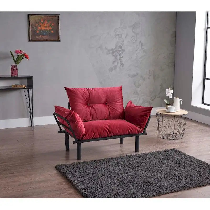 Divanetto Futon a 2 Posti, Telaio Pieghevole in Metallo – Blu / Marrone / Grigio / Rosso / Nero / Senape / Beige
