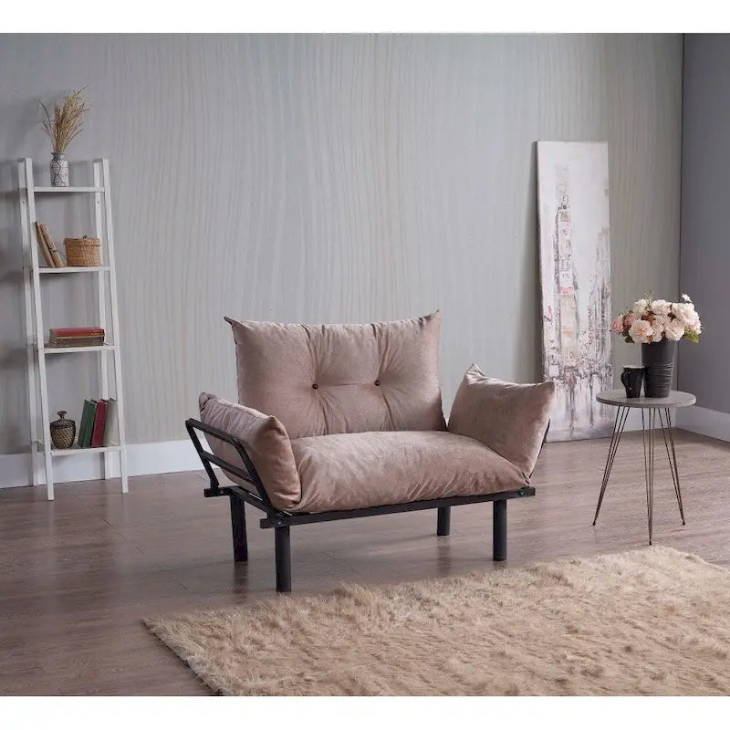 Divanetto Futon a 2 Posti, Telaio Pieghevole in Metallo – Blu / Marrone / Grigio / Rosso / Nero / Senape / Beige