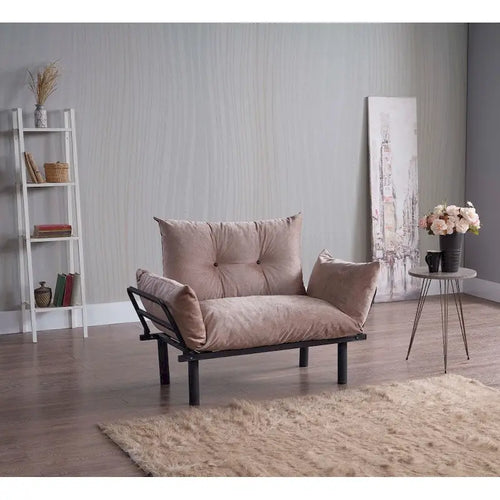 Divanetto Futon a 2 Posti, Telaio Pieghevole in Metallo – Blu / Marrone / Grigio / Rosso / Nero / Senape / Beige