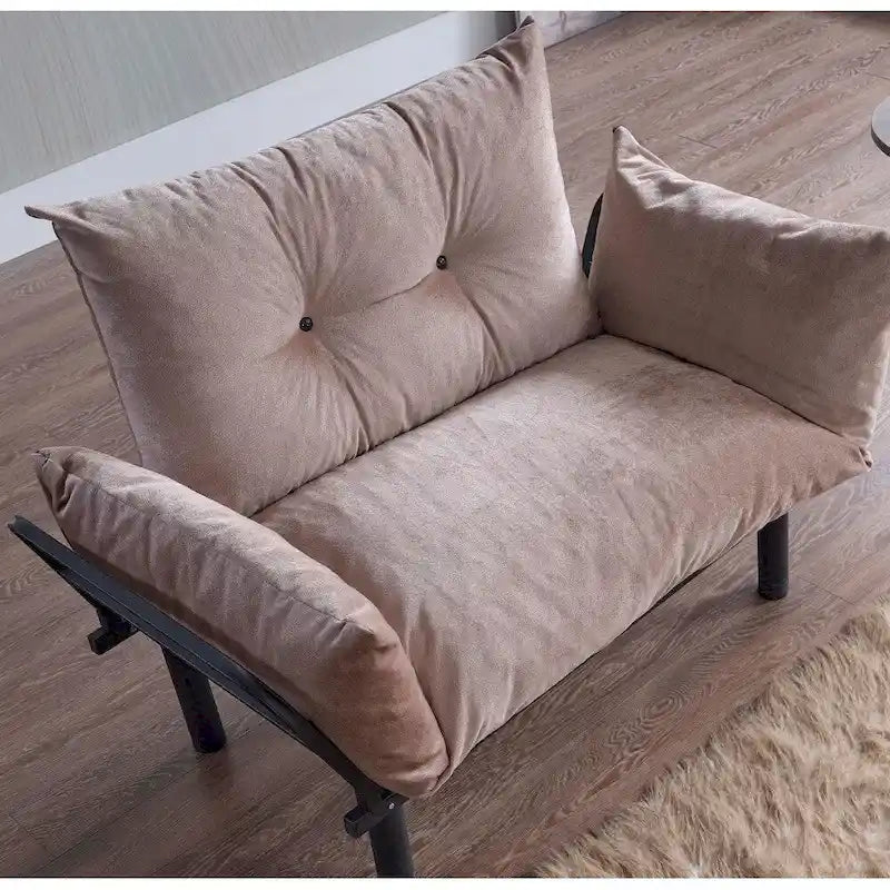 Divanetto Futon a 2 Posti, Telaio Pieghevole in Metallo – Blu / Marrone / Grigio / Rosso / Nero / Senape / Beige