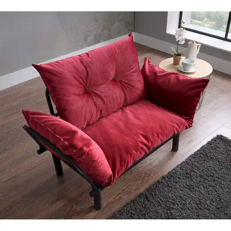 Divanetto Futon a 2 Posti, Telaio Pieghevole in Metallo – Blu / Marrone / Grigio / Rosso / Nero / Senape / Beige