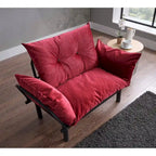 Divanetto Futon a 2 Posti, Telaio Pieghevole in Metallo – Blu / Marrone / Grigio / Rosso / Nero / Senape / Beige