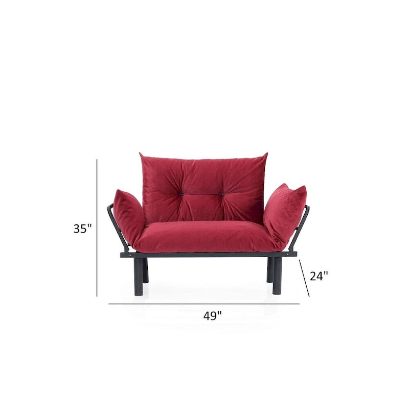 Divanetto Futon a 2 Posti, Telaio Pieghevole in Metallo – Blu / Marrone / Grigio / Rosso / Nero / Senape / Beige