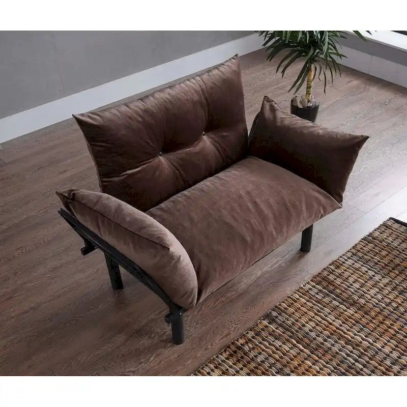 Divanetto Futon a 2 Posti, Telaio Pieghevole in Metallo – Blu / Marrone / Grigio / Rosso / Nero / Senape / Beige
