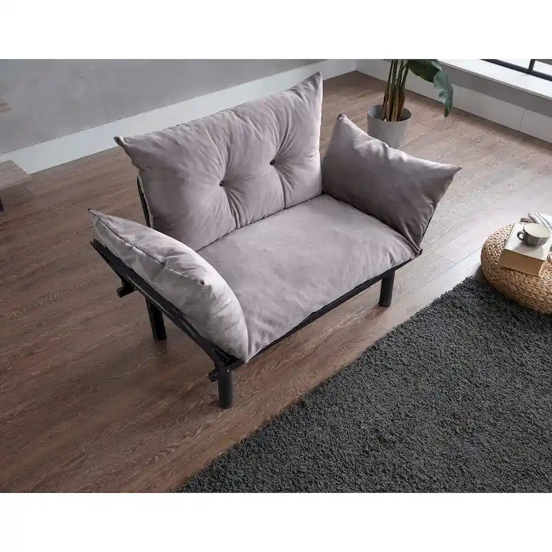 Divanetto Futon a 2 Posti, Telaio Pieghevole in Metallo – Blu / Marrone / Grigio / Rosso / Nero / Senape / Beige