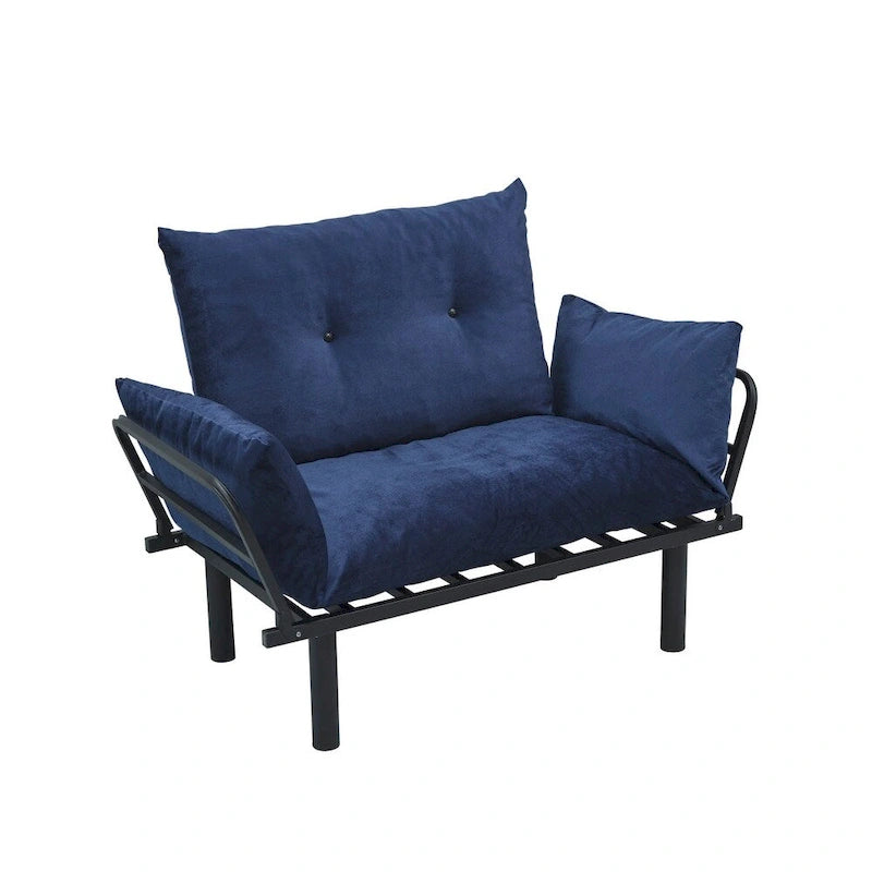 Divanetto Futon a 2 Posti, Telaio Pieghevole in Metallo – Blu / Marrone / Grigio / Rosso / Nero / Senape / Beige