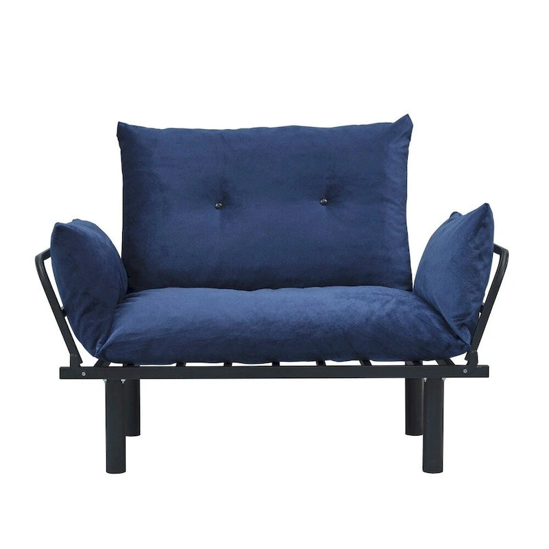 Divanetto Futon a 2 Posti, Telaio Pieghevole in Metallo – Blu / Marrone / Grigio / Rosso / Nero / Senape / Beige