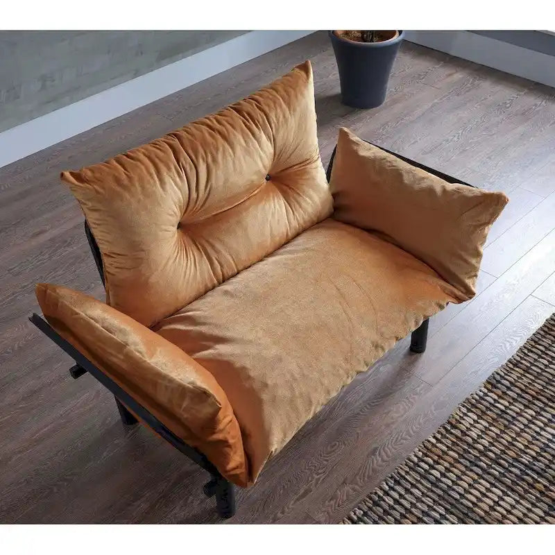 Divanetto Futon a 2 Posti, Telaio Pieghevole in Metallo – Blu / Marrone / Grigio / Rosso / Nero / Senape / Beige