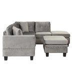 Divano componibile a L grigio chiaro/grigio con pouf contenitore e chaise longue reversibile, 2 posti