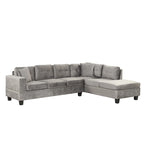 Divano componibile a L grigio chiaro/grigio con pouf contenitore e chaise longue reversibile, 2 posti
