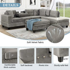 Divano componibile a L grigio chiaro/grigio con pouf contenitore e chaise longue reversibile, 2 posti