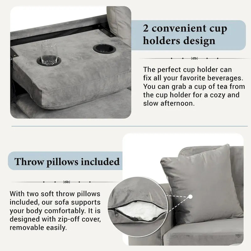 Divano componibile a L grigio chiaro/grigio con pouf contenitore e chaise longue reversibile, 2 posti
