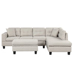 Divano componibile a L grigio chiaro/grigio con pouf contenitore e chaise longue reversibile, 2 posti