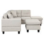 Divano componibile a L grigio chiaro/grigio con pouf contenitore e chaise longue reversibile, 2 posti