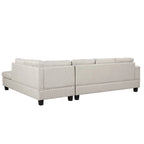 Divano componibile a L grigio chiaro/grigio con pouf contenitore e chaise longue reversibile, 2 posti