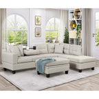 Divano componibile a L grigio chiaro/grigio con pouf contenitore e chaise longue reversibile, 2 posti