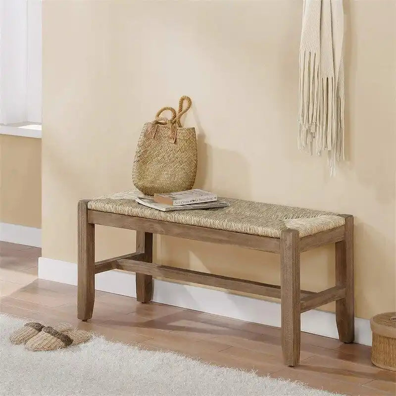 Panca da ingresso in legno naturale, stile rustico industriale, 1 posto a sedere