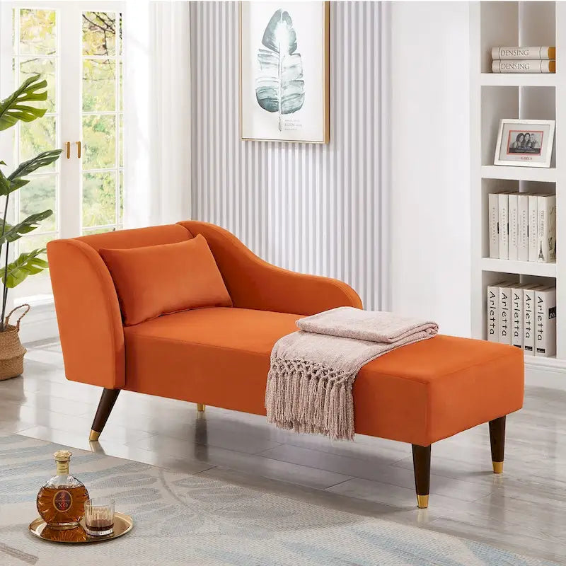 Chaise longue in velluto, sedile singolo – Arancione / Grigio / Beige