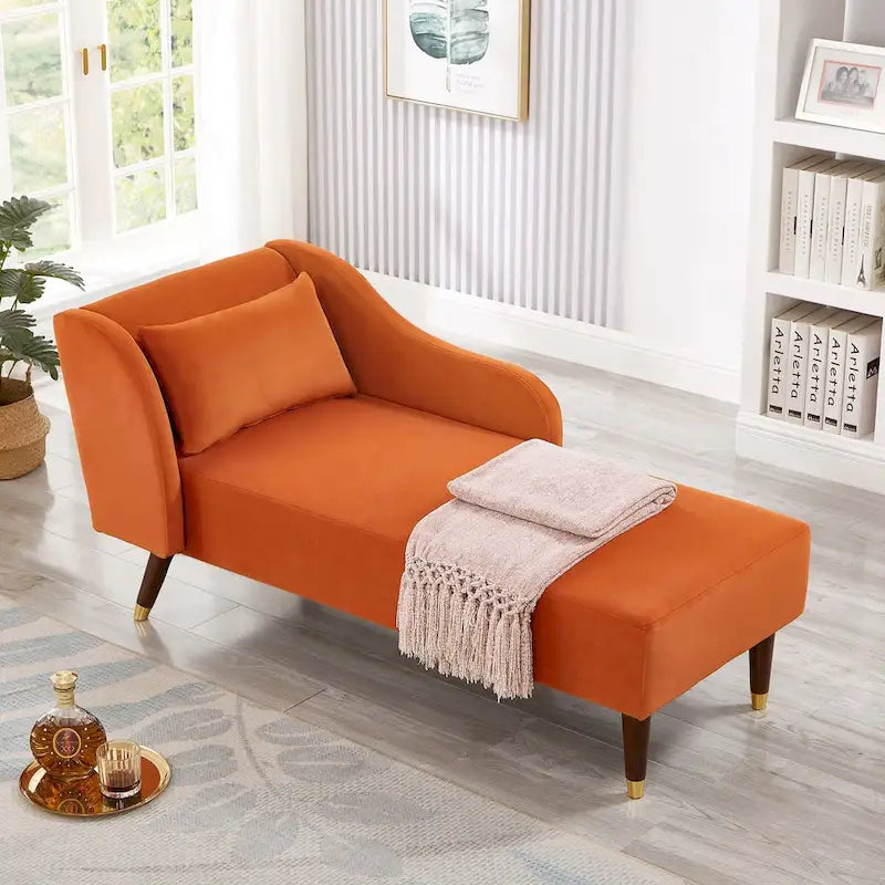 Chaise longue in velluto, sedile singolo – Arancione / Grigio / Beige