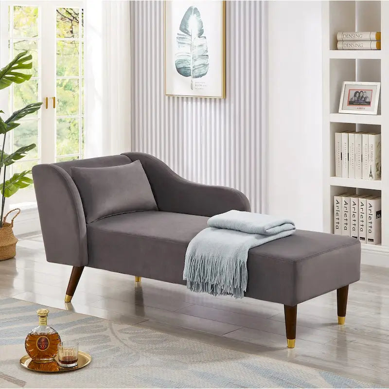 Chaise longue in velluto, sedile singolo – Arancione / Grigio / Beige