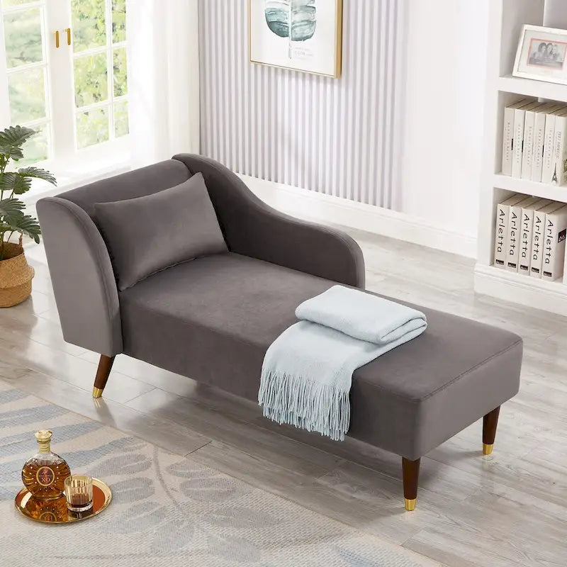 Chaise longue in velluto, sedile singolo – Arancione / Grigio / Beige