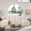 Divano Sezionale Modulare a U, in Lino, Colore Beige/Bianco/Nero, Posti 6-7