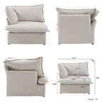 Divano Sezionale Modulare a U, in Lino, Colore Beige/Bianco/Nero, Posti 6-7