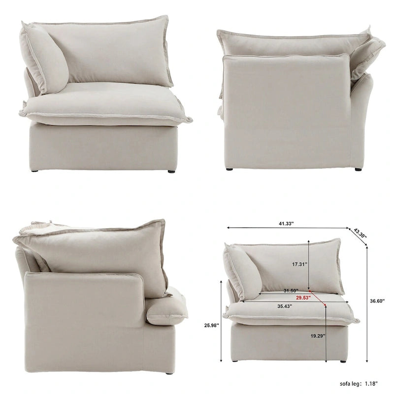 Divano Sezionale Modulare a U, in Lino, Colore Beige/Bianco/Nero, Posti 6-7