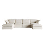 Divano Sezionale Modulare a U, in Lino, Colore Beige/Bianco/Nero, Posti 6-7