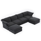 Divano Sezionale Modulare a U, in Lino, Colore Beige/Bianco/Nero, Posti 6-7
