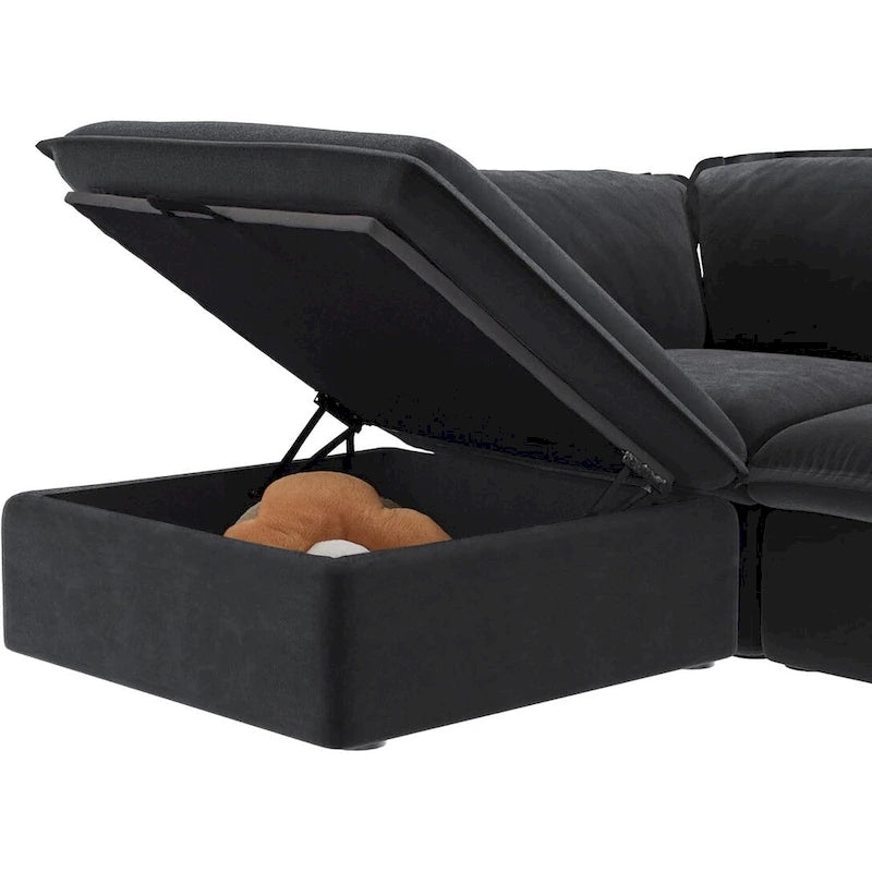 Divano Sezionale Modulare a U, in Lino, Colore Beige/Bianco/Nero, Posti 6-7