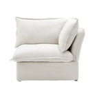 Divano Sezionale Modulare a U, in Lino, Colore Beige/Bianco/Nero, Posti 6-7